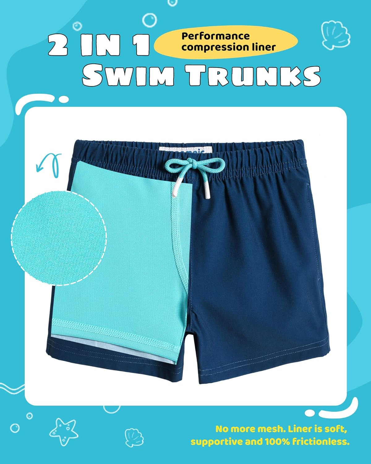 Boys Swim Trunks with Compression Liner Toddler Stretch Swim Shorts