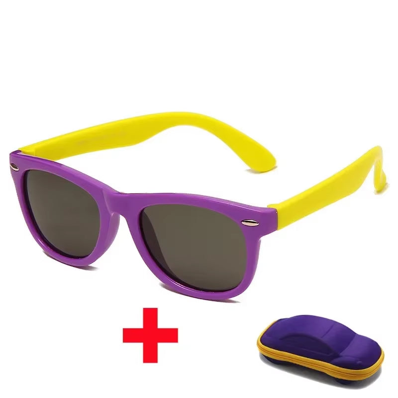 Baby Silicone Sunglasses with Glasses Box Boys Girls Outdoor Goggles Sun Glasses AC Lens Safety Glasses and Cases Gift for Kids