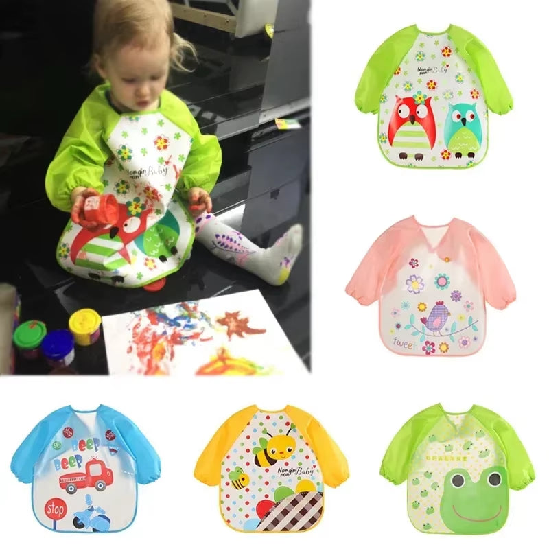 0-3 Years Baby EVA Waterproof Anti-Dirty Bib Long Sleeve Strap Coat Dirt Proof Soft Feeding Bib Cute Cartoon Pattern Burp Cloths