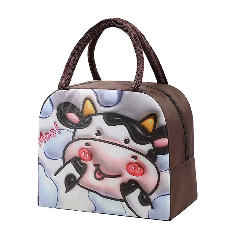 Cartoon Cute Fresh Cooler Lunch Bag for Children Aluminum Thermal Oxford Lunch Box Waterproof Nylon Portable Zipper Food Hangbag