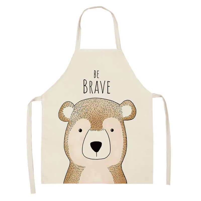 Cartoon Animal Style Cooking Apron for Children Home Sleeveless Cotton Linen Aprons Hedgehog Lion Pattern Custom Bib Room Aprons
