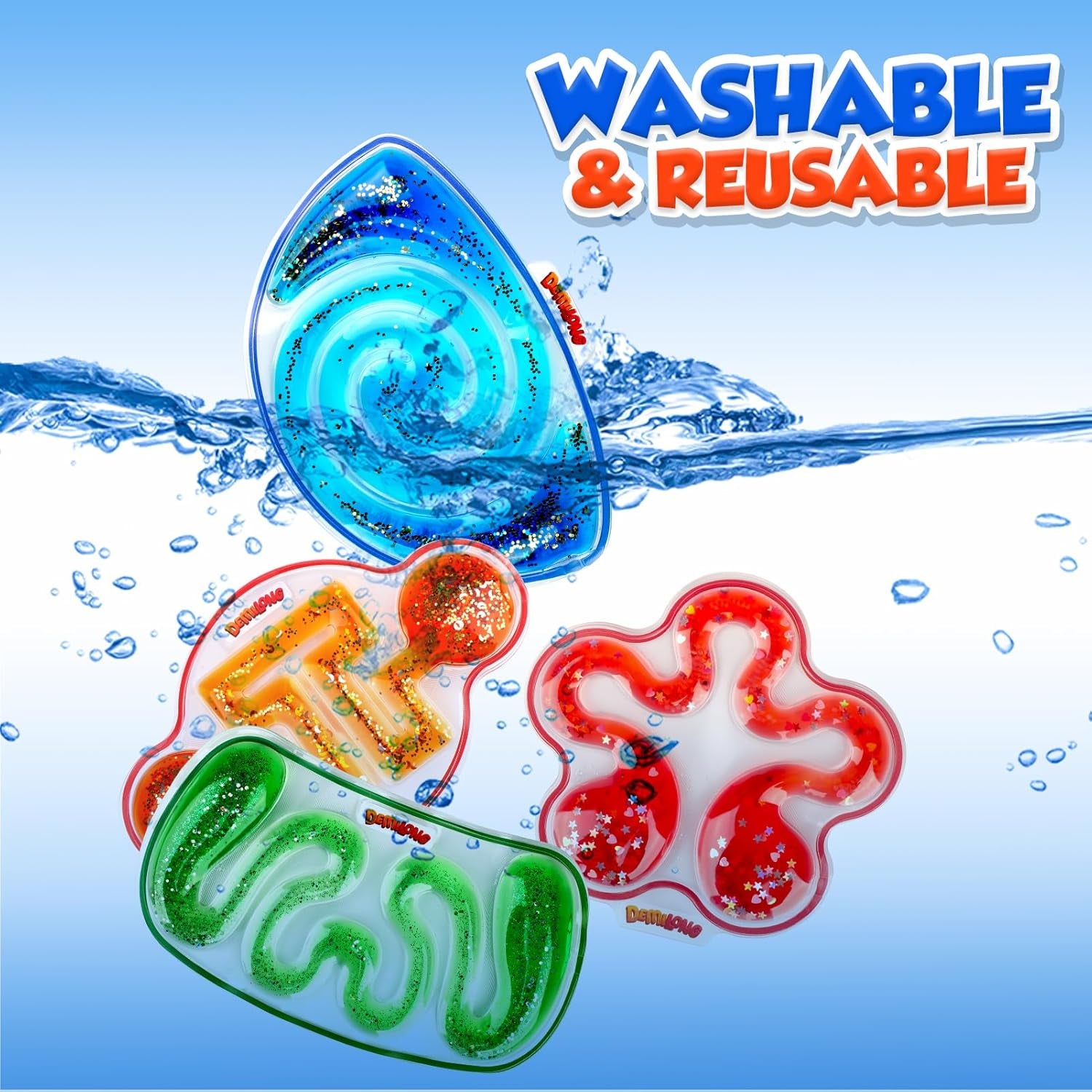 Squishy Sensory Toys for Kids - 4 Pack Fidget Toy Sensory Maze for Autism - Stress Anxiety Relief Toys for Calm down - Sensory Fidget Toy Filled Goo, Glitter, Easter Prizes for Kids Classroom