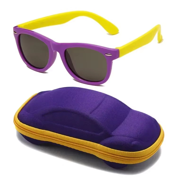 Baby Silicone Sunglasses with Glasses Box Boys Girls Outdoor Goggles Sun Glasses AC Lens Safety Glasses and Cases Gift for Kids