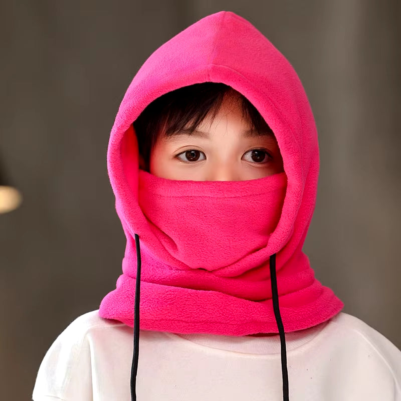 Winter Fleece Kids Balaclava Hat Outdoor Windproof Cycling Cap for Children Boy Girl Solid Color Thick Warm Hooded Beanie Scarf