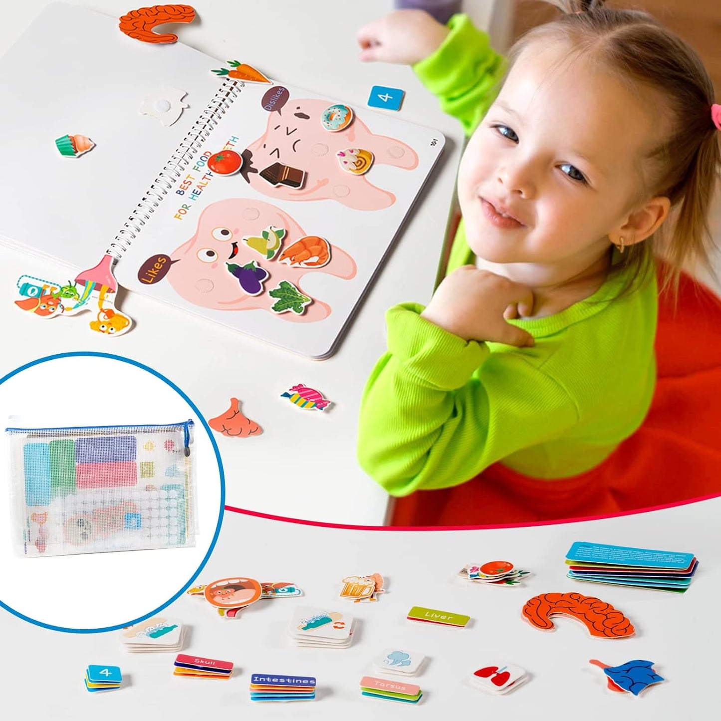 Montessori Busy Book for Kids, Human Body Anatomy Book for Toddlers, Preshool Kindergarten Learning Activities, Autism Sensory Toys, Travel Toys, Gifts for Girls and Boys 4 5 6 7 8 Years