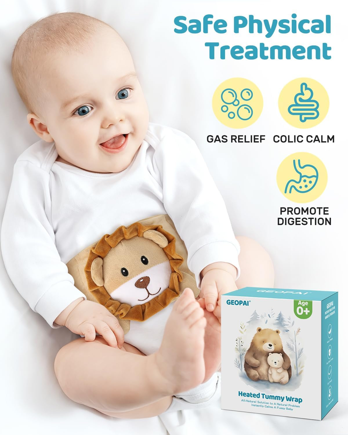 Baby Belly Band for Gas and Colic Relief, Flaxseed Baby Heated Tummy Wrap for Infants Colic Calm, Baby Heating Pad with Natural Warmth, Stomach Relief for Newborns to Toddlers for Fussy Infants (Lion)