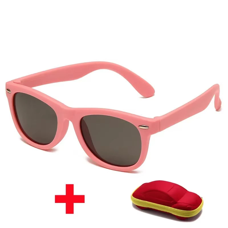 Baby Silicone Sunglasses with Glasses Box Boys Girls Outdoor Goggles Sun Glasses AC Lens Safety Glasses and Cases Gift for Kids