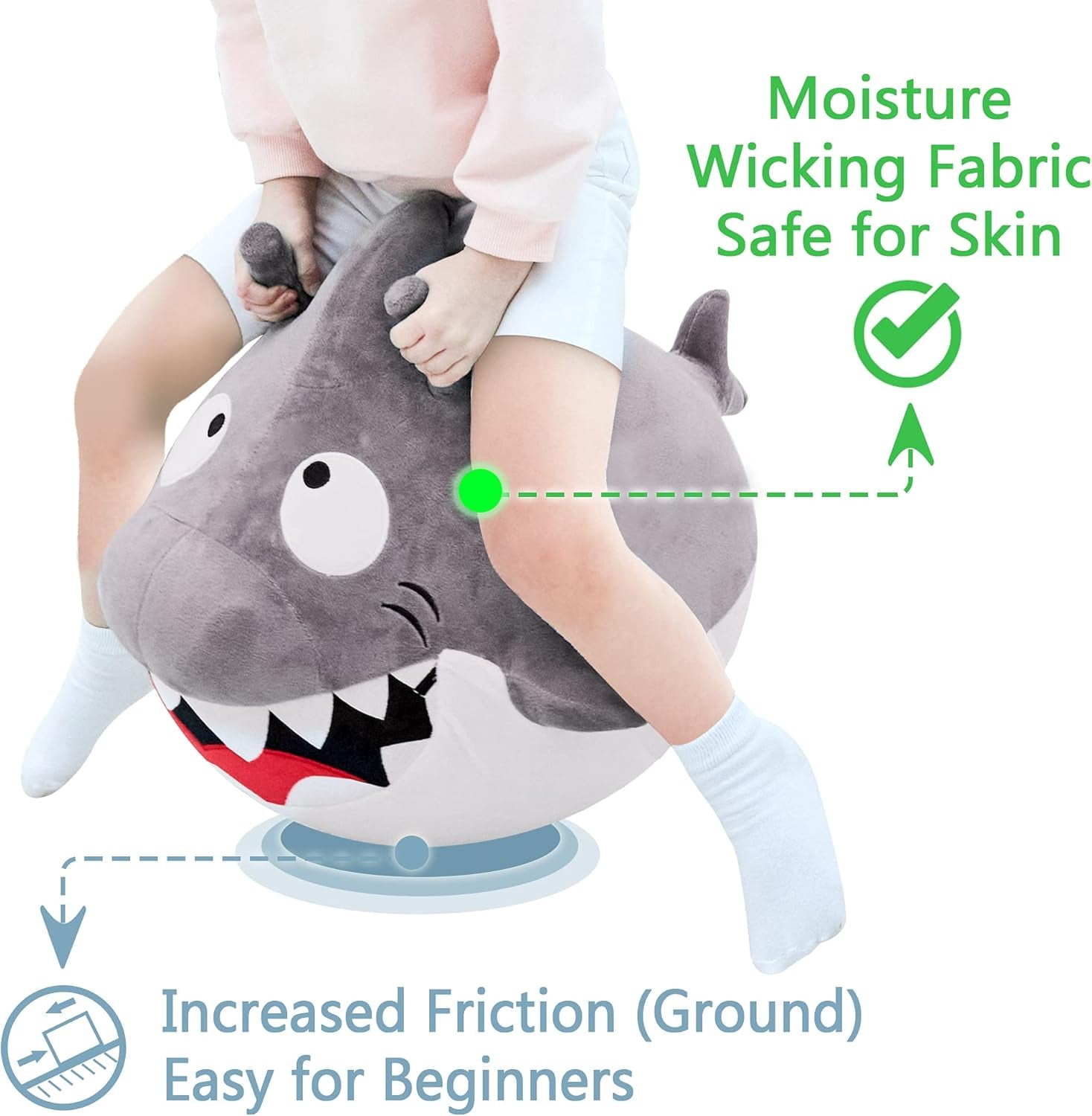 Bouncy Pals Kids White Shark Hopper Ball, Toddler Ride on Bounce Toy, Outdoor Indoor Inflatable Jumping Animal W/Handle, Bouncing Hop Jumper, Birthday Gift for 2 3 4 5 Year Old Boy Girl