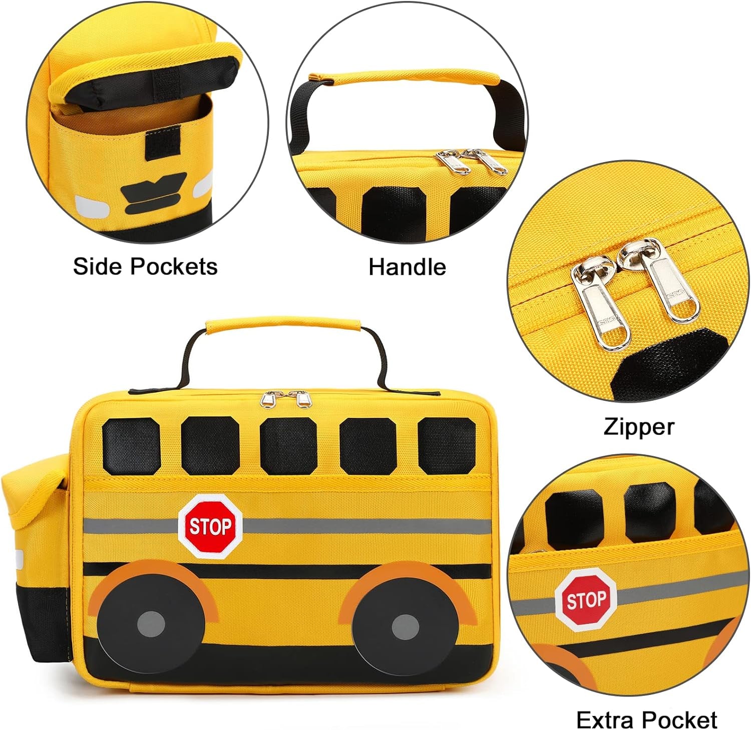 Insulated Lunch Box for Kids Boys Girls School Lunch Bags Reusable Cooler Thermal Meal Tote for Picnic (Yellow School Bus)