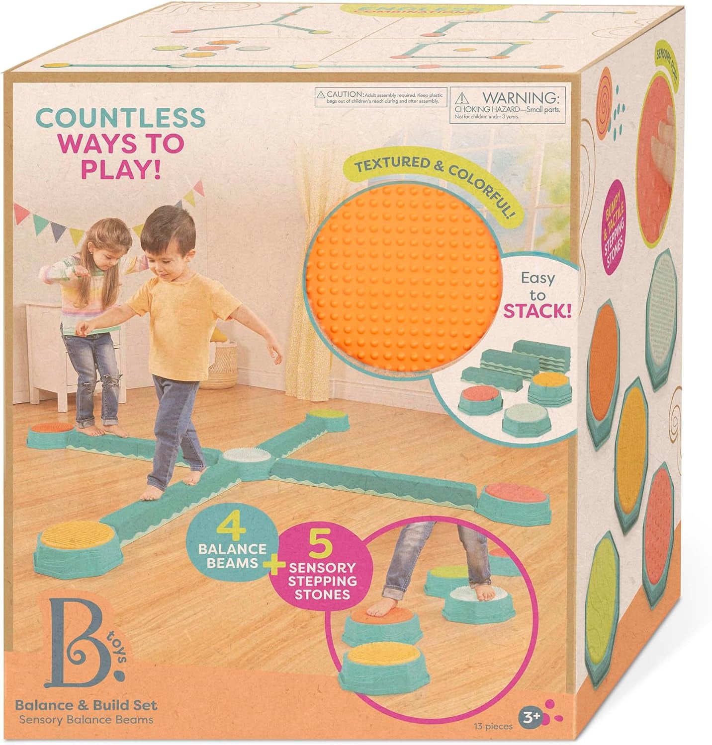 – Balance Beam for Kids – Interlocking Balancing Beams – 5 Sensory Pads & 8 Beams – Active Play for Toddlers, Kids – 3 Years + – Balance & Build Set
