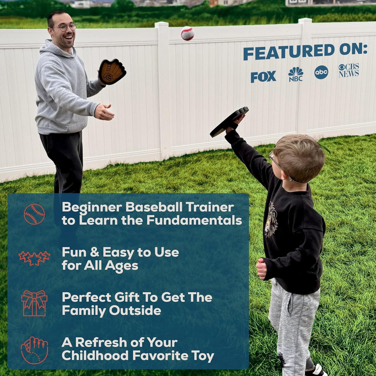 Toss and Catch Ball Game Set - Easy to Use Sticky Balls & Beginner Baseball Training Glove - Premium Toy Paddle Fits All Hand Sizes from Toddlers to Teens & Adults - Fun Gift Idea for Boys and Girls