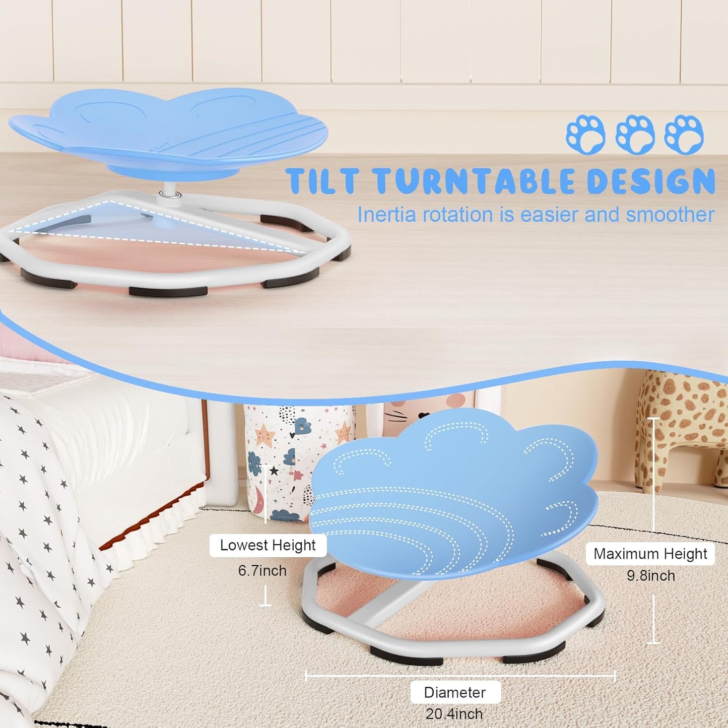 Sensory Swivel Chairs for Kids, Spinning Chair for Autistic Kids, Sit and Spin Sensory Toys, Training Body Coordination, Autism ADHD Chairs Indoor Outdoor Play Equipment (Blue)