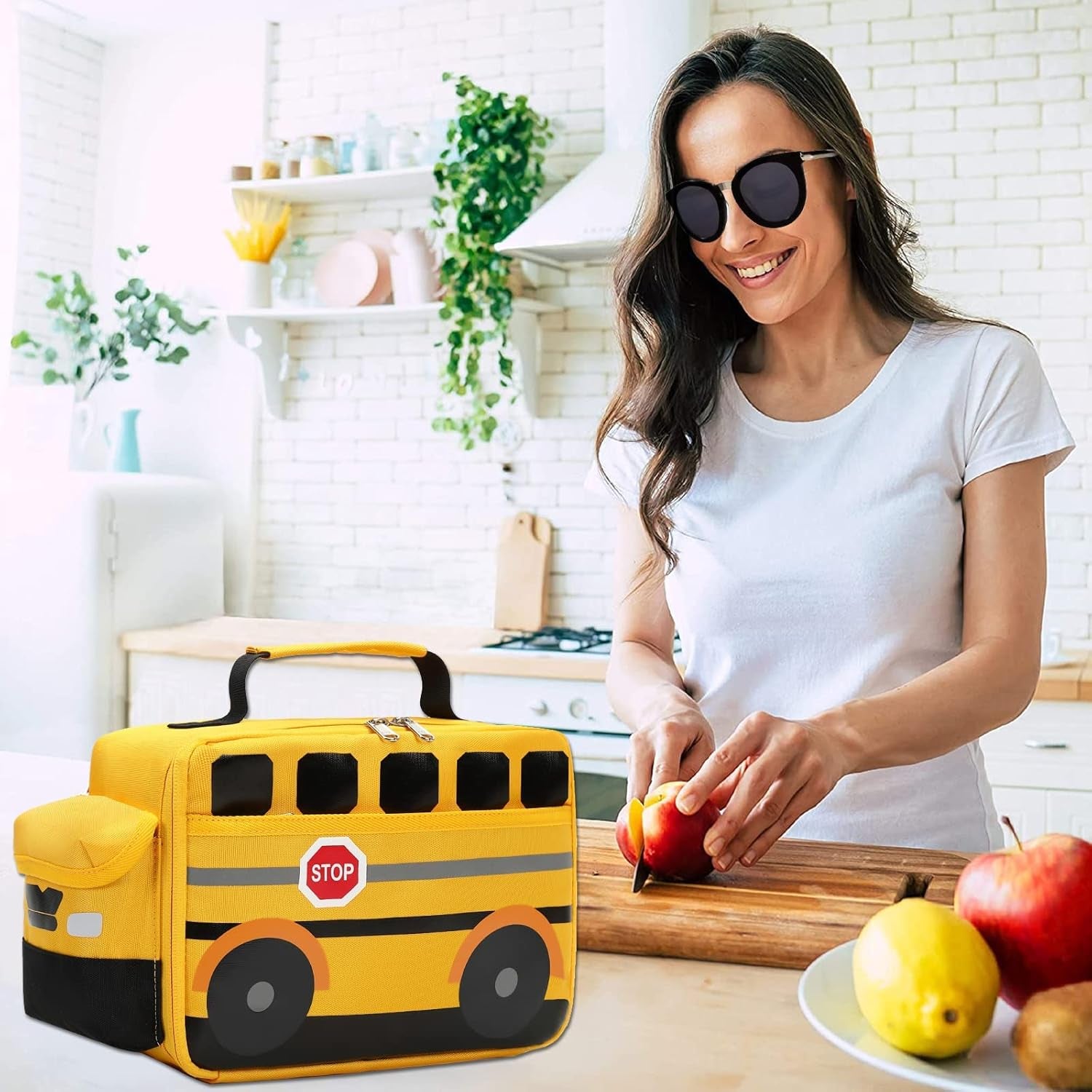 Insulated Lunch Box for Kids Boys Girls School Lunch Bags Reusable Cooler Thermal Meal Tote for Picnic (Yellow School Bus)