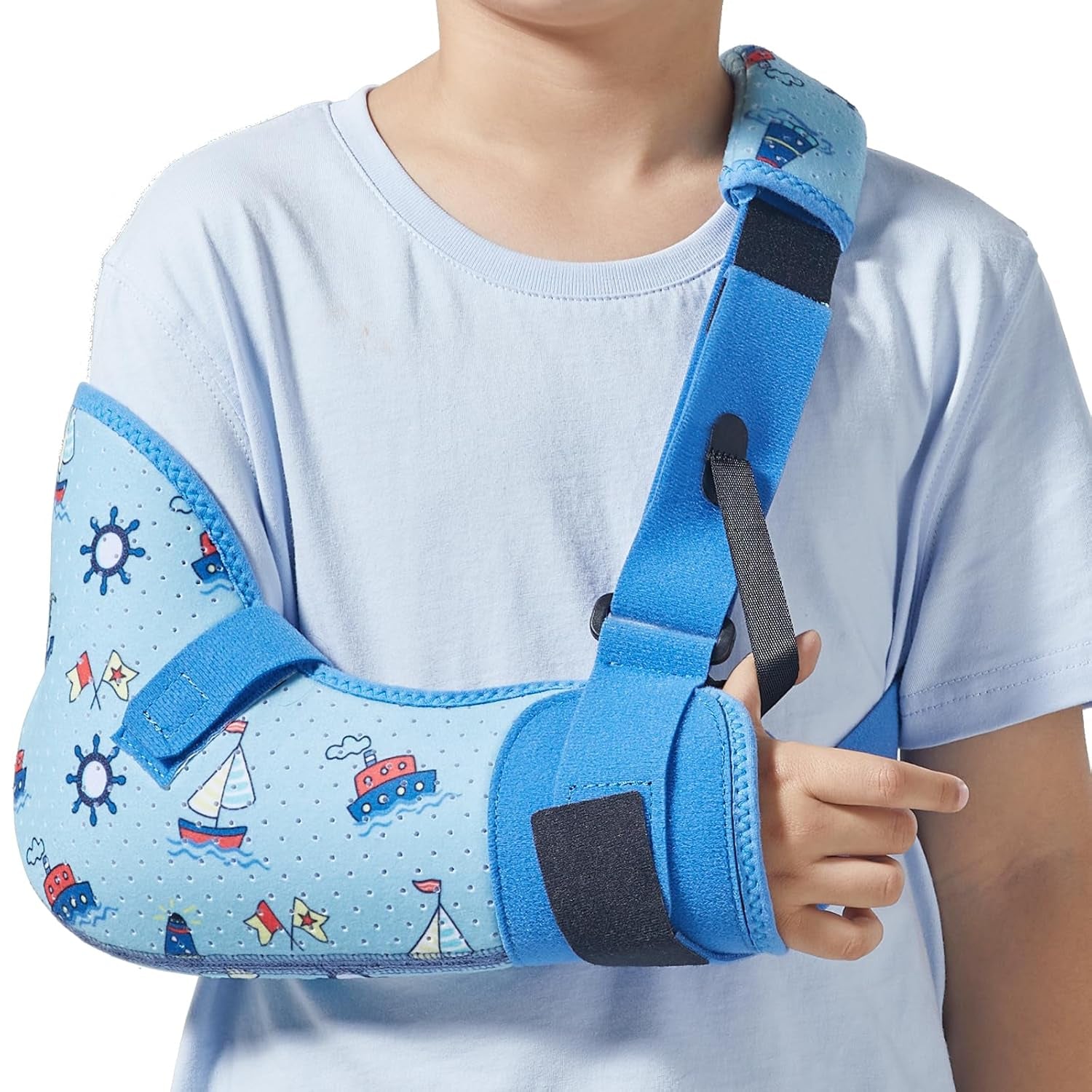Kids Arm Shoulder Sling with Waist Strap, Immobilizer Brace Support for Broken Arm, Collarbone, Elbow, Wrist (Comfort Version, Right, XXS,19-23.5 Inch)