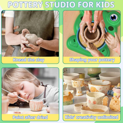 Pottery Wheel for Kids - Complete Pottery Painting Kit Arts and Crafts for Kids Ages 8-12 with 3 Pack Air Dry Clay Art Supplies for Kids Toys Girls Boy Birthday Gift for 6 7 8 9 10 11 12+