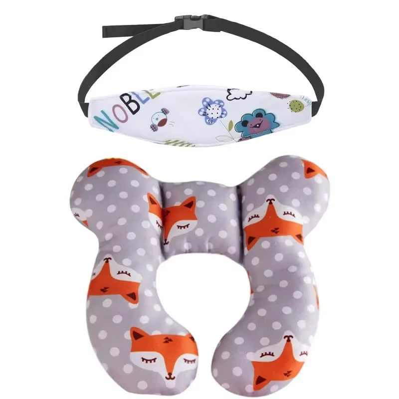 Baby Pillow Head Support Belt Set Protective Travel Car Seat Head Neck Support Pillows Newborn Children U Shape Headrest Cushion