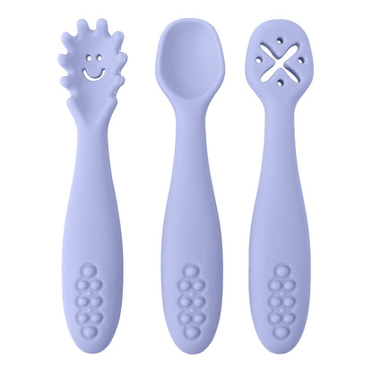 3PCS Silicone Spoon Fork for Baby Utensils Set Feeding Food Toddler Learn to Eat Training Soft Fork Cutlery Children'S Tableware