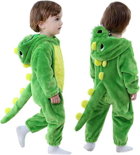 Toddler Infant Dinosaur Costume Flannel Hooded Onesies Soft Animal Romper Outfits Gift