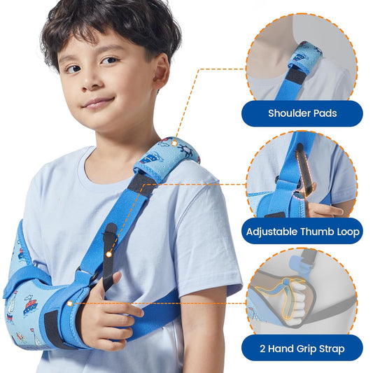 Kids Arm Shoulder Sling with Waist Strap, Immobilizer Brace Support for Broken Arm, Collarbone, Elbow, Wrist (Comfort Version, Right, XXS,19-23.5 Inch)