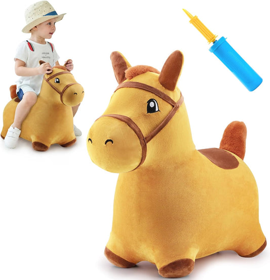 Bouncy Pals Hopping Horse, Toddler Girl Boy Inflatable Bouncing Animal Hopper Toy, Outdoor Indoor Plush Ride on Bouncer, Baby Birthday Gift 18 Month 2 3 4 Year Old Kid - Horse