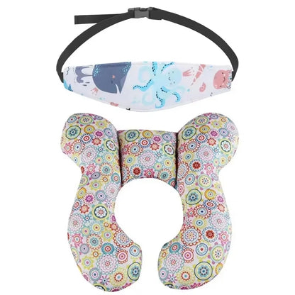 Baby Pillow Head Support Belt Set Protective Travel Car Seat Head Neck Support Pillows Newborn Children U Shape Headrest Cushion