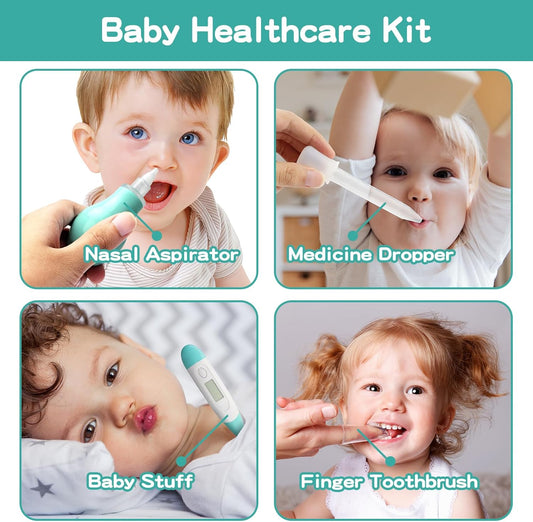 Baby Grooming Kit, Infant Safety Care Set with Baby Electric Nose Aspirator,Baby Hair Brush Comb Nail Clipper Nasal Aspirator,Baby Essentials Kit for Newborn Girls Boys (17 Pc Green Kit)