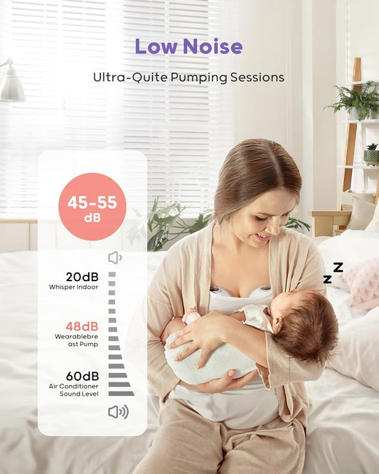 Hands-Free Breast Pump, Wearable Breastfeeding Pump 4 Modes 9 Levels with 18/21/24MM Flange, Electric Breast Pump Portable, Replaced Pumping Accessories Included (2 Packs, Whitesmoke)