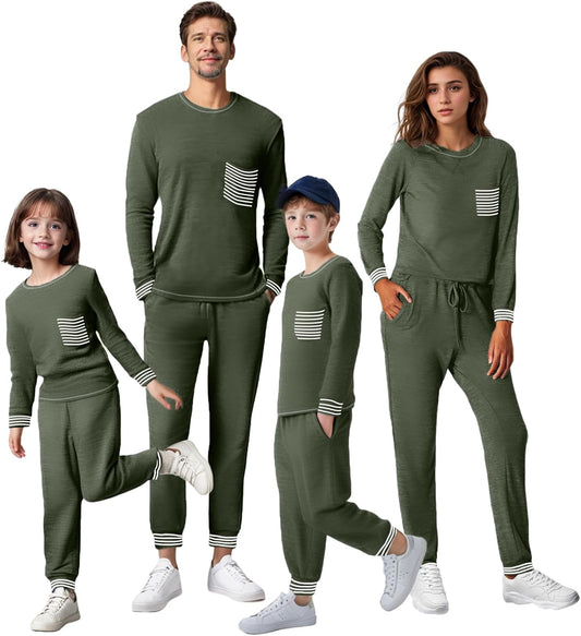 Waffle Knit Family Matching Pajamas Sets 2 Piece Lounge Set Long Sleeve Soft Loungewear Comfy Sleepwear with Pockets