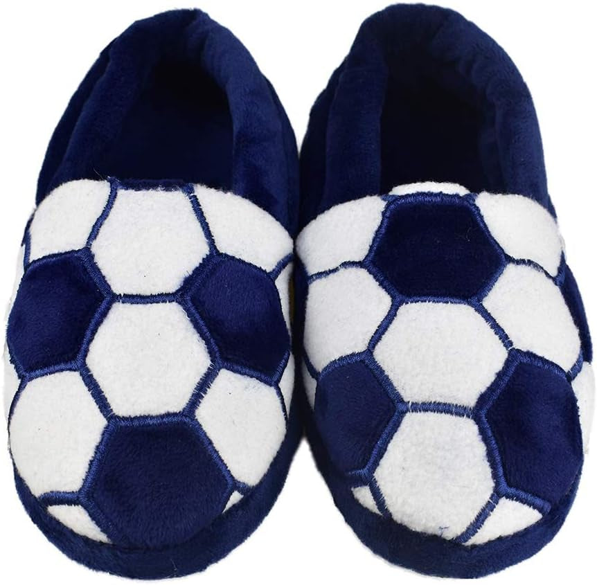 Little Kids Big Boys Warm Slippers with Soft Memory Foam Slip-On Indoor Football Slippers