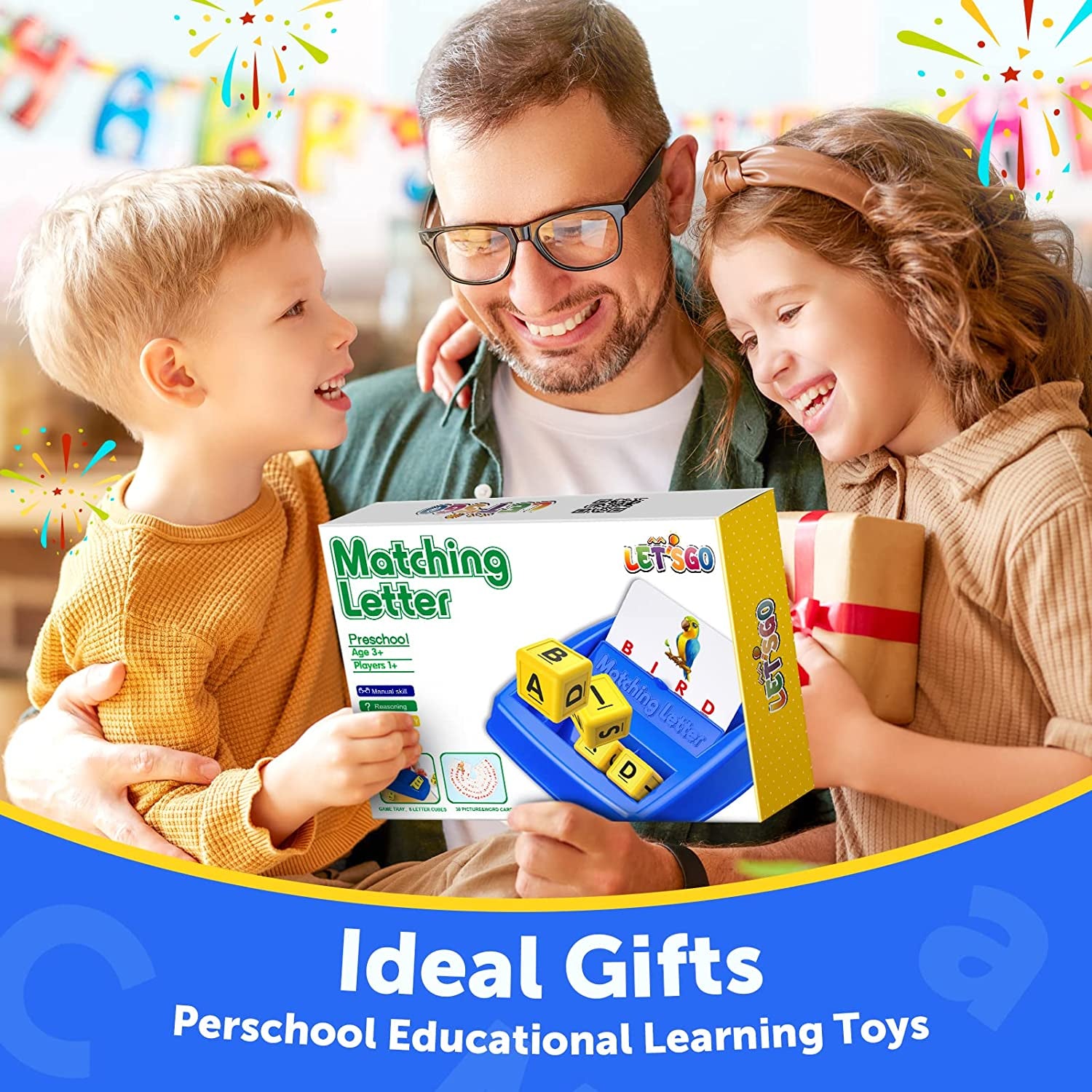 Learning Games for Kids Ages 3-8, Matching Letter Game for Kids Toys Ages 3-8 Educational Toys for 3-8 Year Olds Boys Girls Halloween Birthday Party Xmas Easter Gifts for 3-8 Year Olds Boys Girls Blue