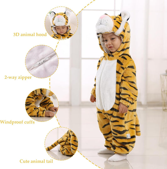 Kids' and Toddlers' Infant Tiger Dinosaur Animal Fancy Dress Costume Outfit Hooded Romper Jumpsuit