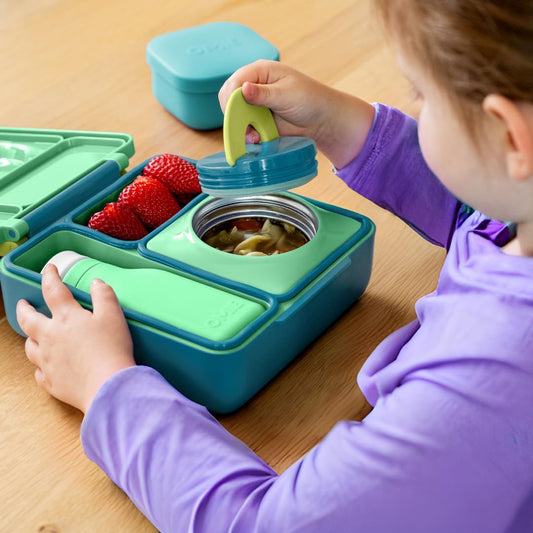 box Bento Box for Kids - Insulated Lunch Box with Leak Proof Thermos Food Jar - 3 Compartments, 2 Temperature Zones - (Meadow) (Single)