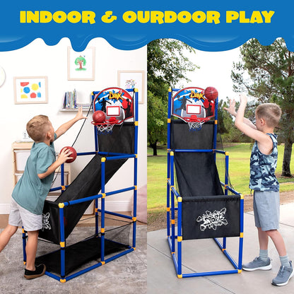 Arcade Basketball Game Set with 4 Balls and Hoop for Kids 3 to 12 Years Old Indoor Outdoor Sport Play - Easy Set up - Air Pump Included - Ideal for Competition