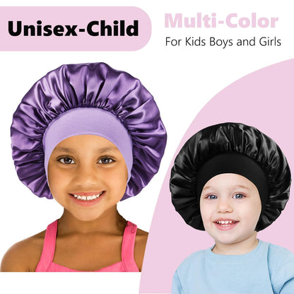 3 PCS Bonnet for Kids,Silk Bonnet for Sleeping Kids,Kids Bonnet for Girls,Satin Toddler Bonnet for Sleeping (B-Black+Purple+Rose Gold)