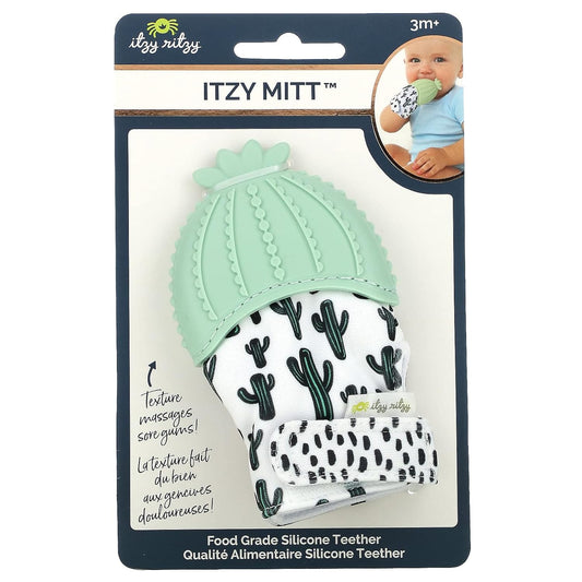 Silicone Teething Mitt - Soothing Infant Teething Mitten with Adjustable Strap, Crinkle Sound & Textured Silicone to Soothe Sore & Swollen Gums - Baby Teething Toy for 3 Mos & Up, Cactus
