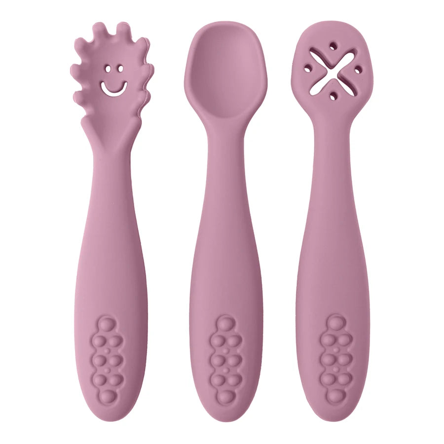 3PCS Silicone Spoon Fork for Baby Utensils Set Feeding Food Toddler Learn to Eat Training Soft Fork Cutlery Children'S Tableware