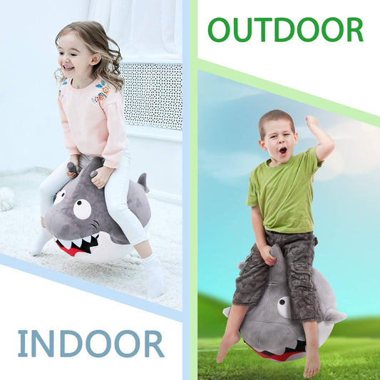 Bouncy Pals Kids White Shark Hopper Ball, Toddler Ride on Bounce Toy, Outdoor Indoor Inflatable Jumping Animal W/Handle, Bouncing Hop Jumper, Birthday Gift for 2 3 4 5 Year Old Boy Girl