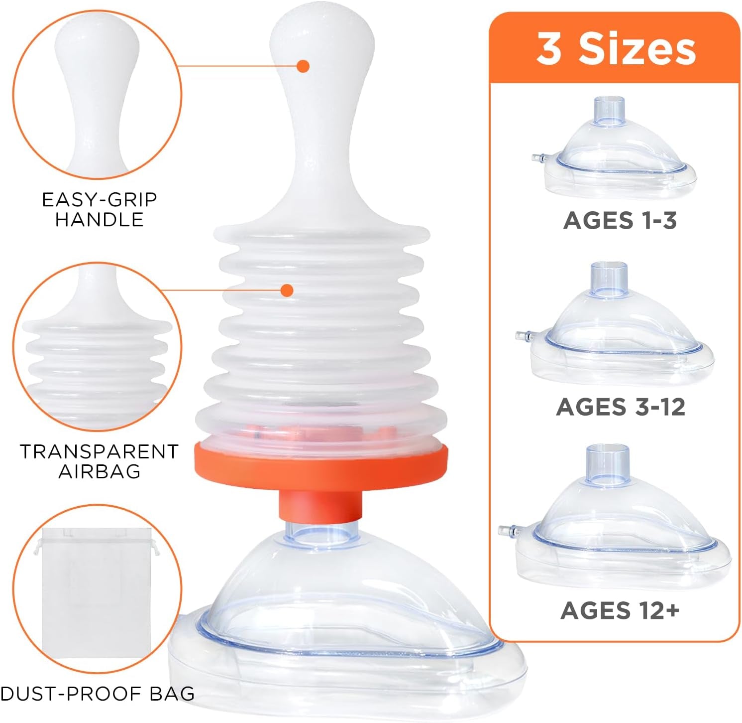 Obstruction Removal Device with 3 Masks | Assist Device for Kids and Adults | Easy to Use & Portable