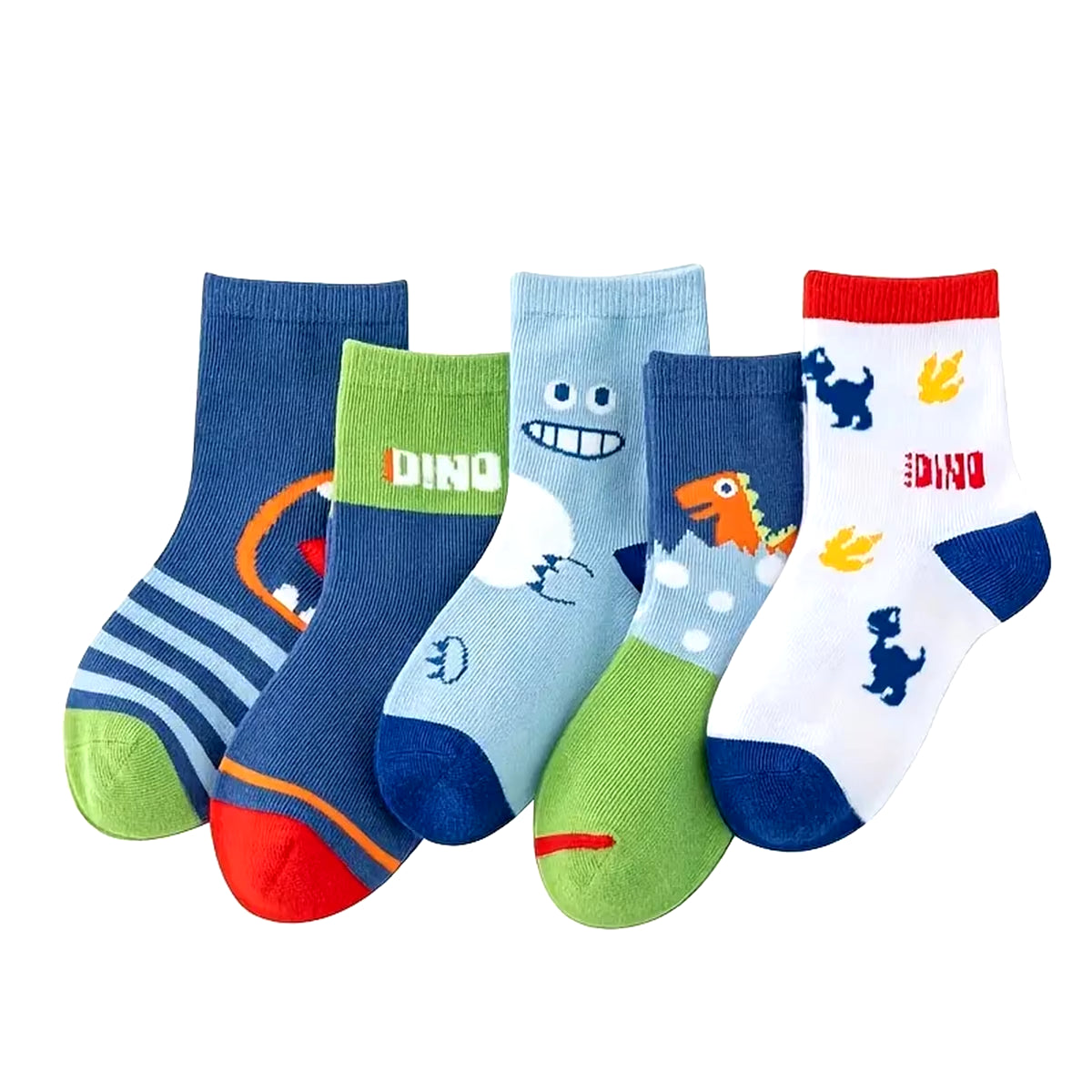 5Pairs Casual Cute Cartoon Dinosaur Knit Socks, Soft Comfortable Breathable Socks Boys and Girls Accessories