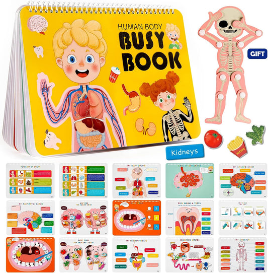 Montessori Busy Book for Kids, Human Body Anatomy Book for Toddlers, Preshool Kindergarten Learning Activities, Autism Sensory Toys, Travel Toys, Gifts for Girls and Boys 4 5 6 7 8 Years
