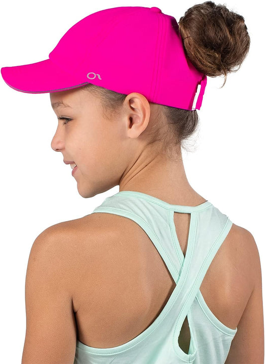 Kids Active Ponytail Hat - Ponytail Cap, Girls Baseball Hat, Full Back Opening, Cute Hats for Girls Ages 7-12 Years