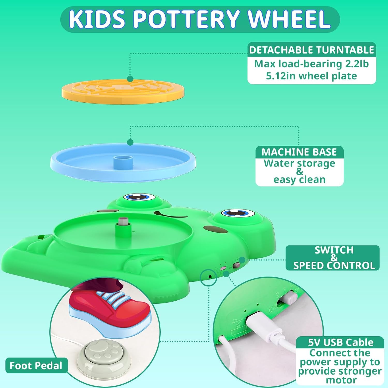 Pottery Wheel for Kids - Complete Pottery Painting Kit Arts and Crafts for Kids Ages 8-12 with 3 Pack Air Dry Clay Art Supplies for Kids Toys Girls Boy Birthday Gift for 6 7 8 9 10 11 12+