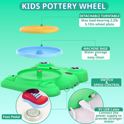 Pottery Wheel for Kids - Complete Pottery Painting Kit Arts and Crafts for Kids Ages 8-12 with 3 Pack Air Dry Clay Art Supplies for Kids Toys Girls Boy Birthday Gift for 6 7 8 9 10 11 12+