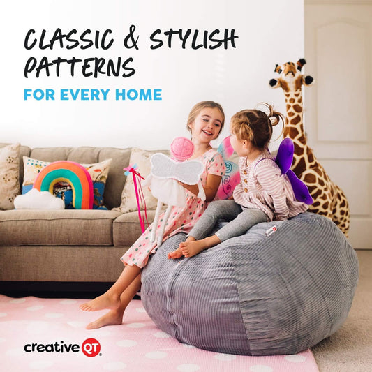Stuff ’N Sit Extra Large 38’’ Bean Bag Storage Cover for Stuffed Animals & Toys, Giant Beanbag Chair for Plush, Toddler & Kids Rooms Bedroom Organizer, Light Gray Corduroy
