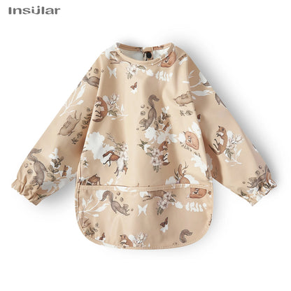 New Children Feeding Aprons Long Sleeve Baby Bib with Pocket Full Cover Baby Bibs with Pocket Waterproof Long Sleeve Bibs