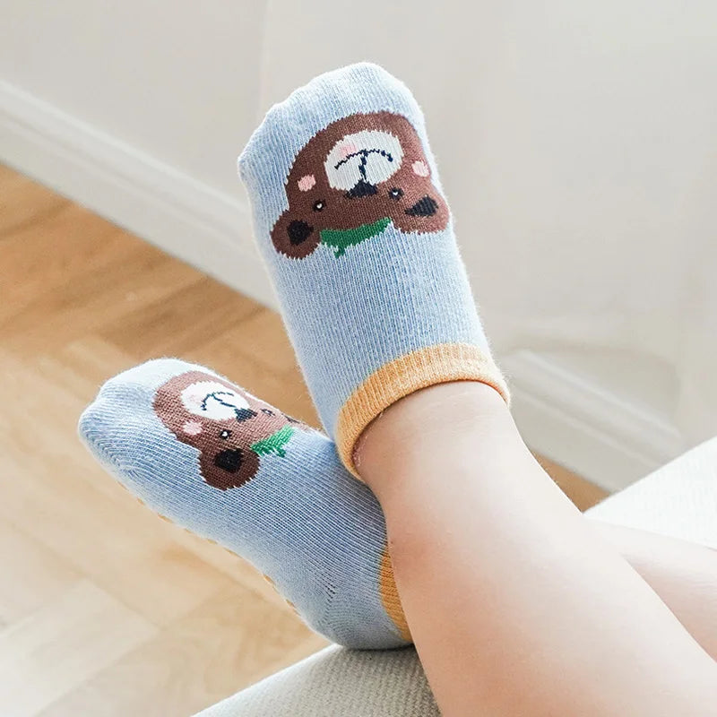 6 Pairs Kids Cotton Socks Cute Cartoon Animal Pattern Comfy Breathable Baby Non-Slip Floor Socks