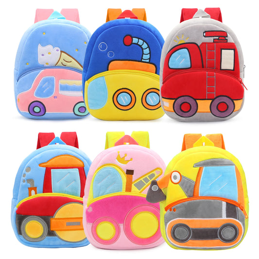 2-4 Years Old Kids Engineering Backpack Cartoon Excavator Backpack Plush Kids Small School Bag Toy Backpack