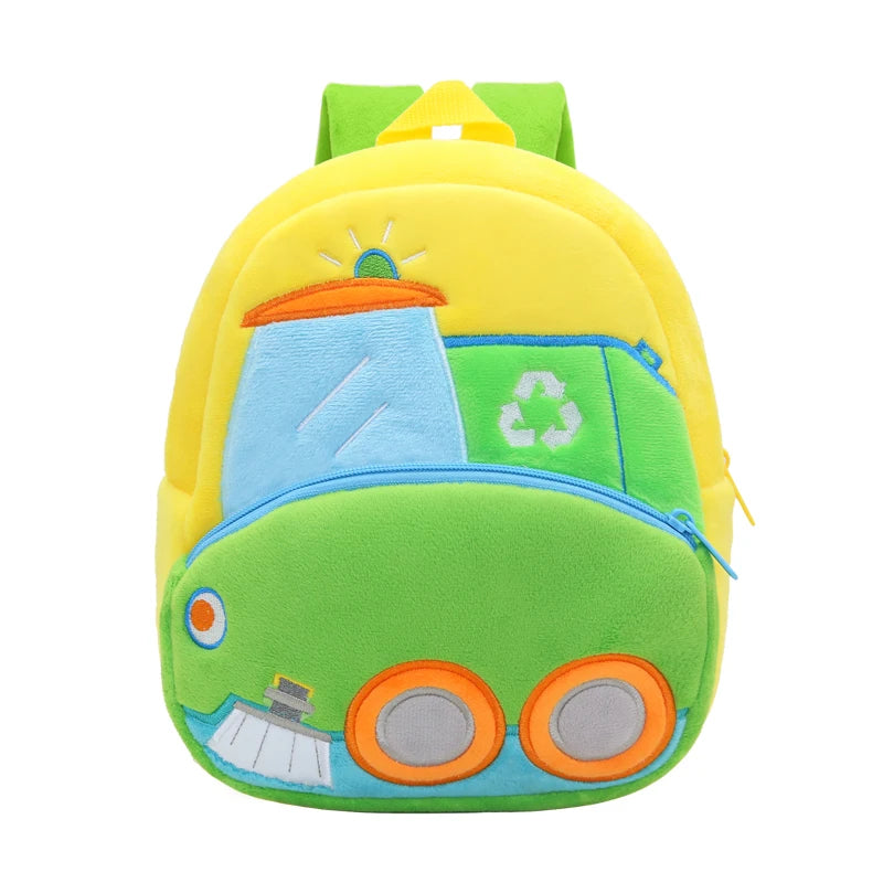 2-4 Years Old Kids Engineering Backpack Cartoon Excavator Backpack Plush Kids Small School Bag Toy Backpack