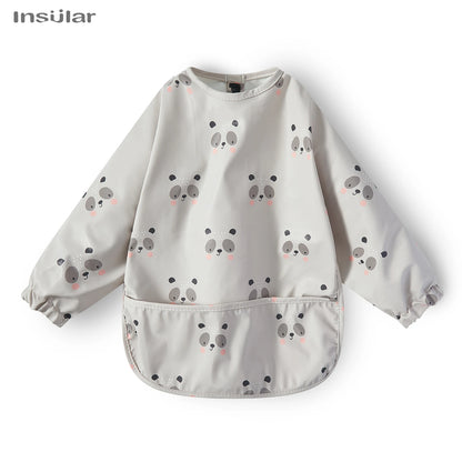 New Children Feeding Aprons Long Sleeve Baby Bib with Pocket Full Cover Baby Bibs with Pocket Waterproof Long Sleeve Bibs