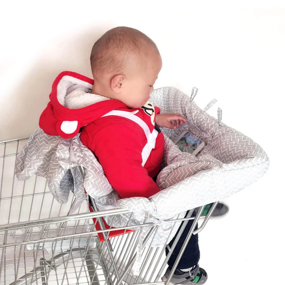 Multifunctional 2-In-1 Baby Shopping Cart Cover Children Highchair Cover with Thickened Soft Cushion Transparent Phone Holder